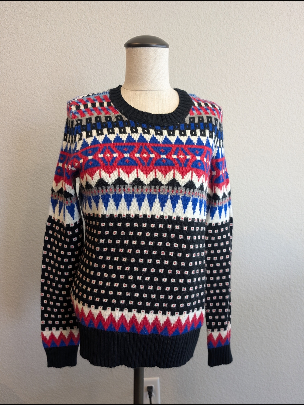 I Love Ronson Vintage Women's Sz M Navy Fair Isle Crewneck Sweater - Multicolor